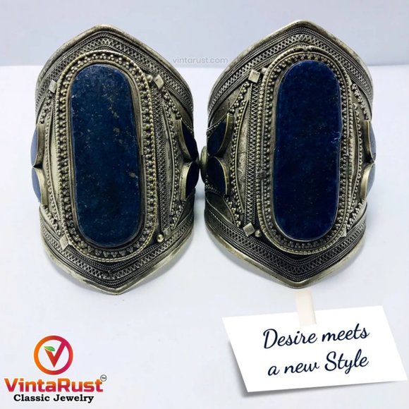 Single  Afghan Stone Big Cuff Bracelet, Tribal Cuff, Boho Cuff, Handmade - Picture 1 of 4